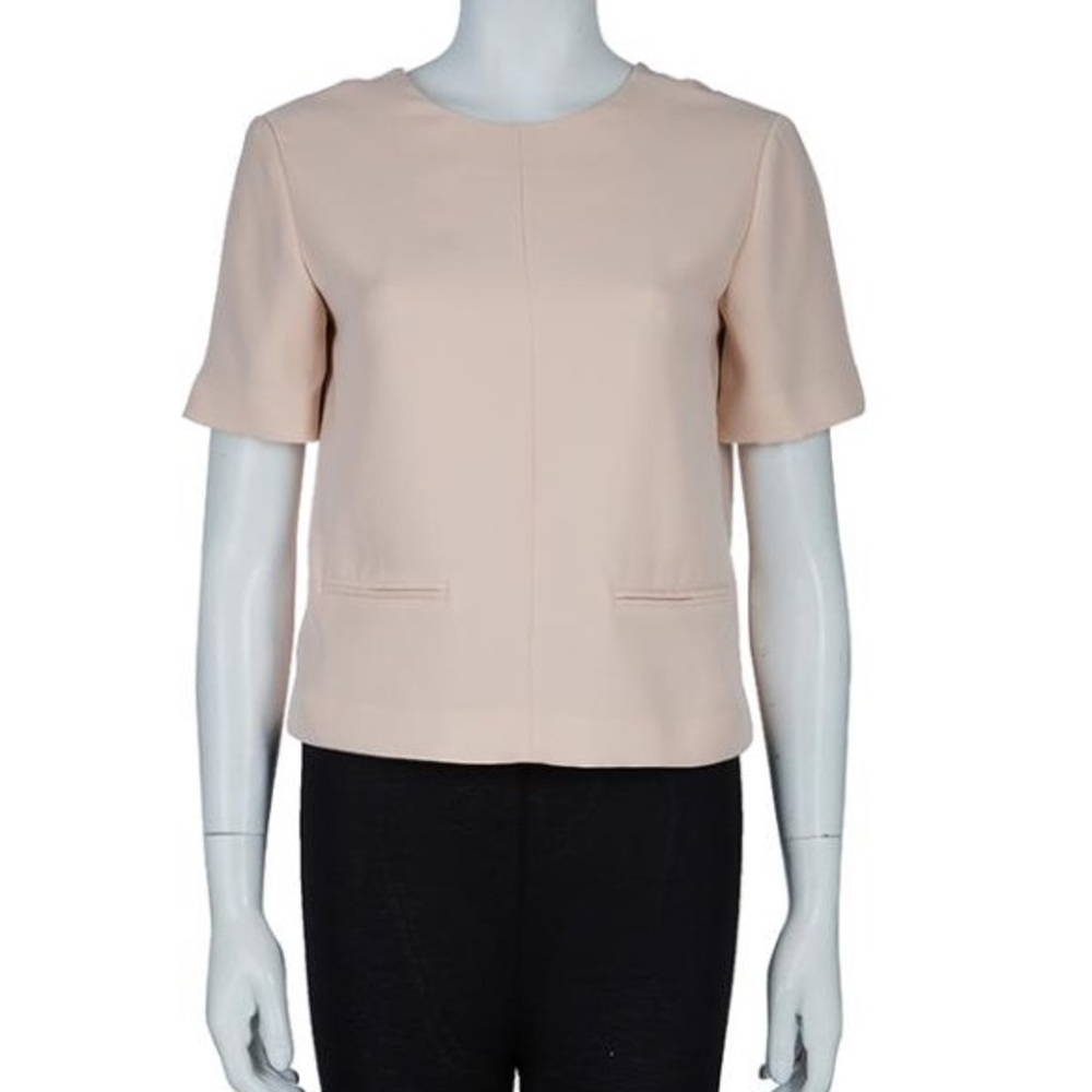 T By Alexander Wang Beige Welt Pocket Detail Short Sleeve Blouse Low V Back 4 - Picture 5 of 9